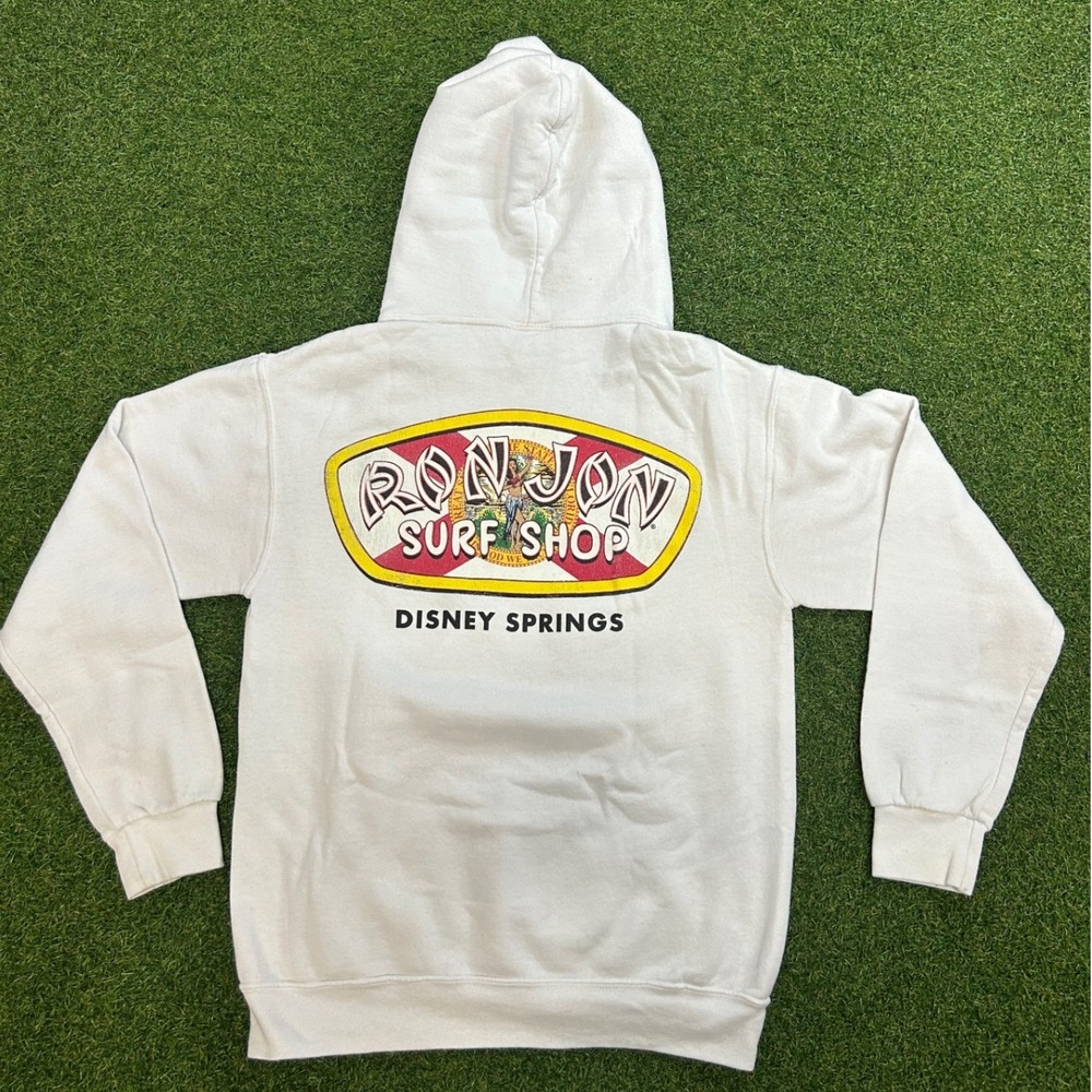 Ron Jon Surf Shop Disney Springs Hoodie White Pullover Small Logo Graphic Mens S